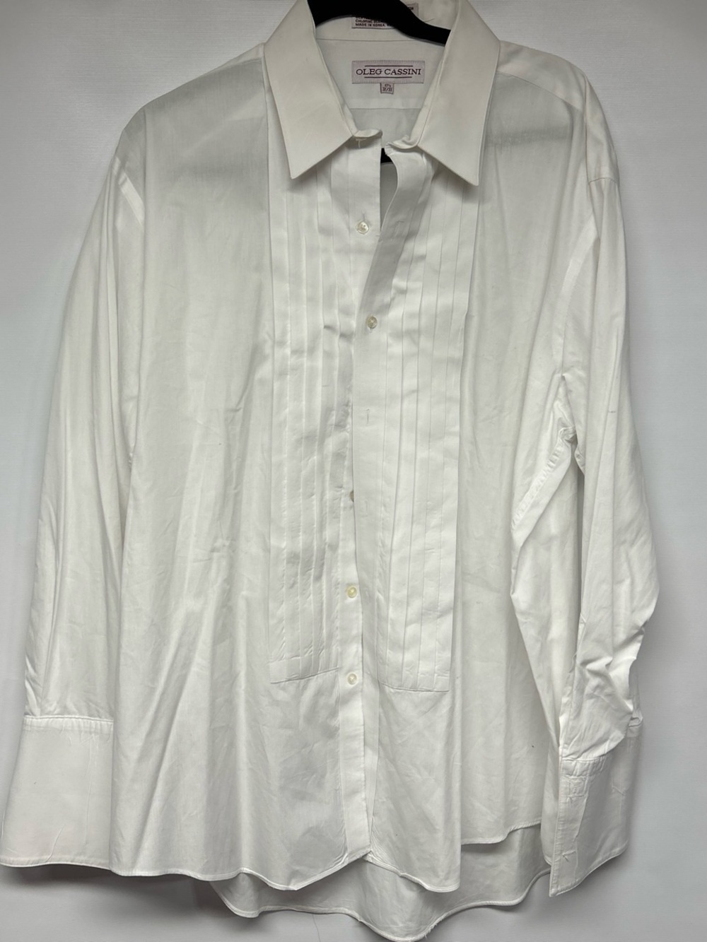 Oleg Cassini White Pleated Dress Shirt